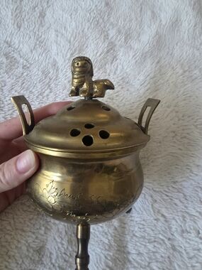 Asian Brass Foo Dog Incense Burner Vintage